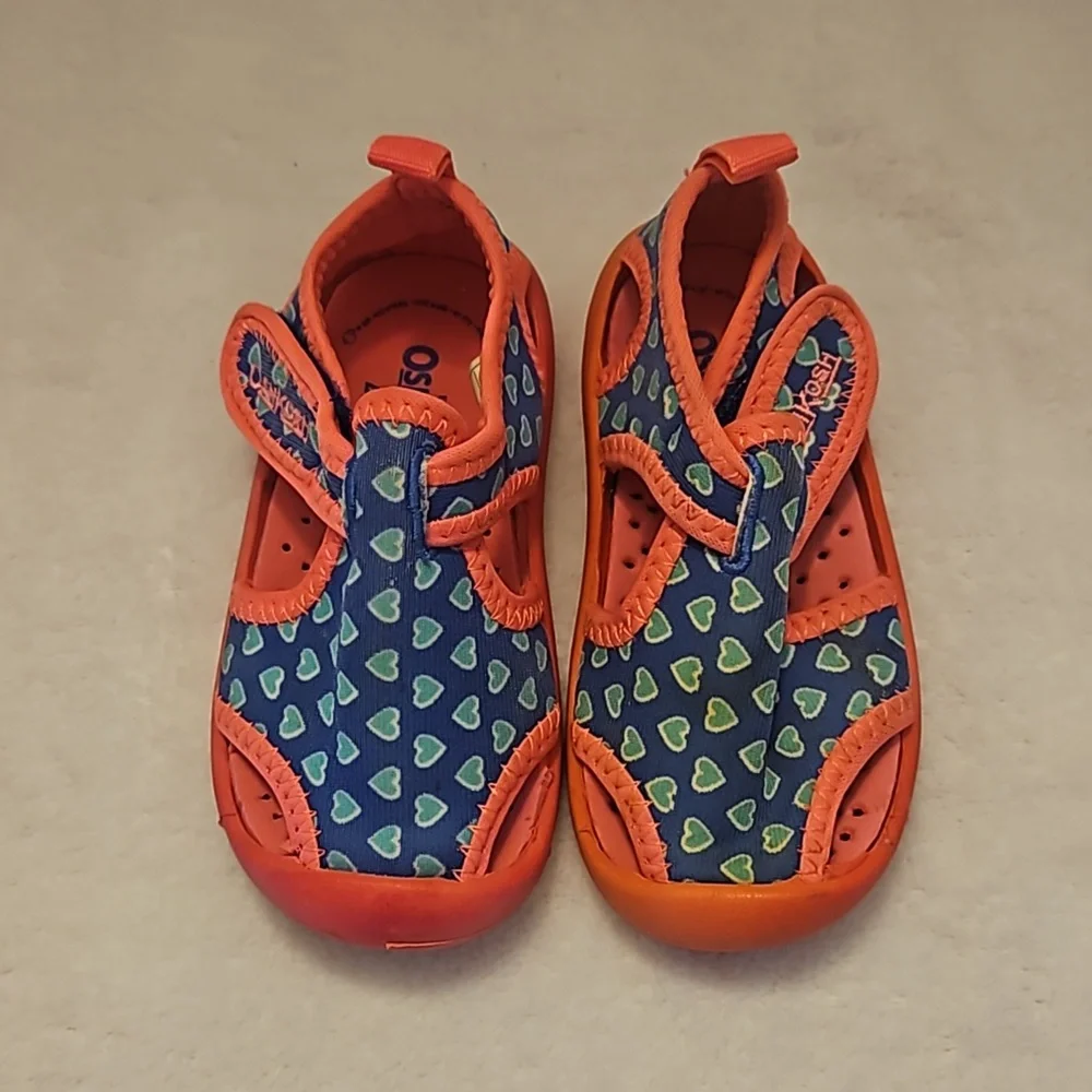 OshKosh | Toddler Pink Body Navy Teal Hearts Water Sandals Sz 5